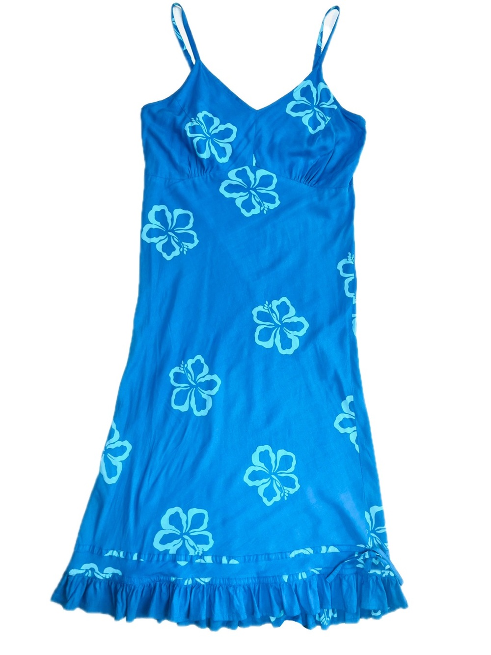 Vintage 2000s Y2K Blue Hawaiian Spaghetti Strap Dress Medium Sundress Santiki